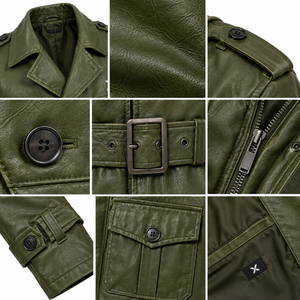 Abrigo Táctico de Cuero Genuino para Hombre |   Negro oliva tostado |   Fabricante OEM ODM |   Diseño de Calidad Premium |   Ropa de Cuero | - Product Image 4