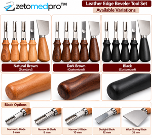 Ensemble de 5 outils de façonnage et de découpe des bords en cuir, lames en acier, manches en bois, outils pour le travail du cuir ZETOMEDPRO - Product Image 6