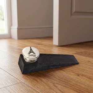 Butée et loquet de porte en bois pour porte tournebille, base noire, style français traditionnel, auto-adhésif, installation facile, conception durable - Product Image 1