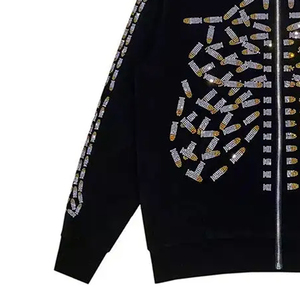 Sweat-shirt à capuche noir pour homme, design crâne en strass, style hip-hop surdimensionné avec fermeture éclair, vêtement d'automne - Product Image 2