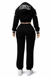 Women Black Rhinestone Tracksuit Streetwear Set <b>Full</b> <b>Zip</b> <b>Hoodie</b> Wide Leg Joggers Loose Fit Autumn Casual Sweatpants Outfit - Product Image 4