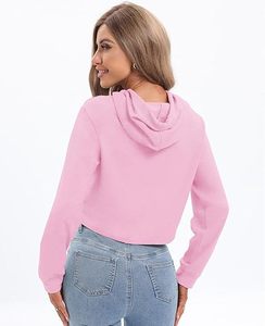 Sweat-shirt à capuche court personnalisé pour femmes, tissu extensible doux, style streetwear décontracté - Product Image 1