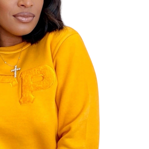 Sweat-shirt en chenille avec lettres grecques Sigma Gamma Rho en or, broderie pour femmes, mélange de coton, manches longues, coupe élégante - Product Image 4