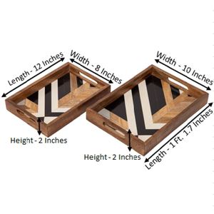 Plateau de service rectangulaire de luxe en bois avec incrustations d'os, motif chevron élégant, pour hôtels et restaurants, vente en gros - Product Image 3