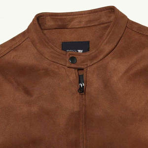Blouson Bomber en daim marron à manches longues, col montant, fermeture éclair, coupe classique, couleur unie, pour homme et femme - Product Image 6