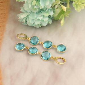 Pendientes colgantes de peridoto y cuarzo azul suizo, plata de ley 925, chapados en oro de 14 quilates, con clip, joyería de piedras preciosas para mujer - Product Image 2