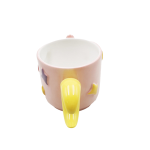 Wholesale Custom Eco-Friendly 3D Embossed Heart Pink Bone China Coffee <b>Mug</b> with Cartoon Pattern Moon Handle Gift <b>Box</b> Packaging - Product Image 2