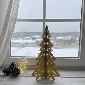 Golden Metal Christmas <b>Tree</b> Decor Foldable Standing Indoor Holiday Decoration Pine Shape <b>with</b> Cutout Patterns From India - Product Image 5