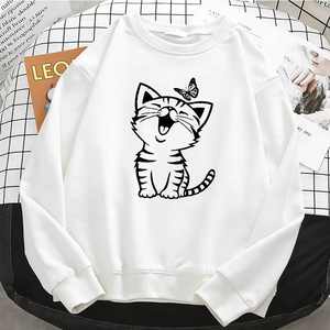 Sudaderas con capucha para mujer, diseño gráfico profesional, lindo gato con estampado de mariposa, sudaderas con capucha retro para mujer, sudadera de lana cálida, cuello redondo suave - Product Image 2