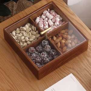 <b>Square</b> Wooden Dry Fruit Box Glass Lid Metal Lock 4 Compartment <b>Nut</b> Storage Case Handcrafted Wood Serving Tray Luxury Snack - Product Image 4