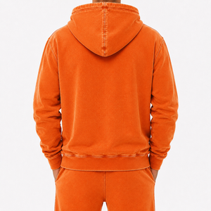 Men's Winter Solid Washed Zip Hoodie 420g Heavyweight Polyester/Cotton Blend Oversized Fleece Eco-Friendly Breathable Casual - Product Image 3