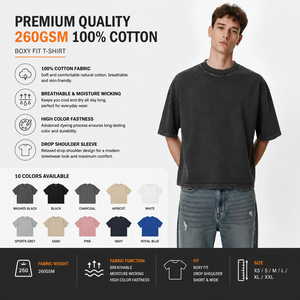 260GSM Heavy <b>Weight</b> Cotton Oversized T Shirt Men Boxy Fit Streetwear Washed Tee 100% Cotton <b>Blank</b> T Shirt Custom OEM Manufacture - Product Image 2