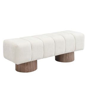 Beige Chenille Upholstered Dining Bench for Dining Room No Assembly Required <b>End</b> <b>Bed</b> Entryway Bench Ottoman for Room Furniture - Product Image 5