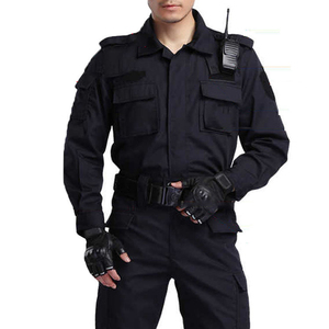 Unisex <b>Navy</b> <b>Blue</b> Breathable Polyester <b>Security</b> <b>Uniform</b> <b>Shirt</b> with Pockets and Radio Holder for Adults - Product Image 1