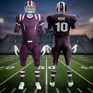Customizable Purple-and-<b>White</b> American <b>Football</b> Uniform Set Complete with a Helmel Jersey Integrated Pants <b>Socks</b> and Gloves - Product Image 3