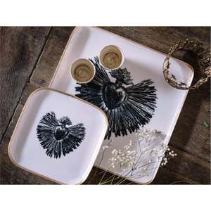 Handmade <b>Square</b> Metal Enamel Tray Set with Heart Print Gold <b>Edged</b> Decorative Serving Platter Wholesale Decorative Tableware Tray - Product Image 1