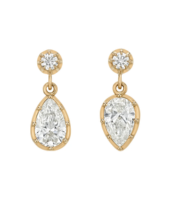 Boucles d'oreilles pendantes en diamant taille poire, or massif 14 carats, sertissage clos, bijoux de mariage classiques pour femme - Product Image 1