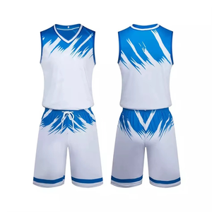 Men Basketball Jersey Set Blue White Geometric Animal Print Sleeveless Moisture Wicking <b>Athletic</b> Fit Front Logo Uniforms - Product Image 1