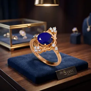 Natural <b>Lapis</b> <b>Lazuli</b> Vintage Style <b>Ring</b> with Cubic Zirconia Accents 925 Sterling Silver Statement Engagement <b>Ring</b> for Women - Product Image 4