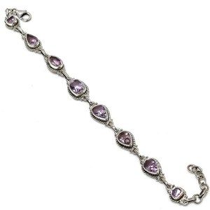 Handmade Genuine Pink Amethyst Bracelet 925 <b>Solid</b> Sterling Silver Natural Gemstone Jewelry For Women Gift - Product Image 2