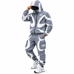 Men’s Hooded Color Block Windbreaker Tracksuit <b>Set</b> Full Zip Jacket Cargo Jogger <b>Pants</b> Outdoor Sportswear <b>2</b> <b>Piece</b> <b>Set</b> - Product Image 1
