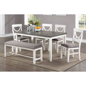 White 6pc Dining Room <b>Set</b> <b>Table</b> 4 Side Chairs a <b>Bench</b> Made From Rubberwood MDF - Product Image 2
