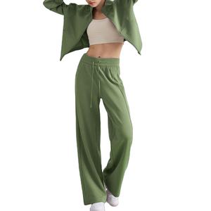 Pleine fermeture éclair broderie imprimer 3 paix respirant femmes survêtement pantalon lourd différentes couleurs Fitness sport survêtements - Product Image 5