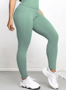 Pantalons capri taille haute pour femmes avec poches, effet ventre plat, non transparents, pour entraînement, course à pied, yoga, athlétisme, leggings push-up pour la gym - Product Image 3