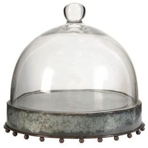 Wholesale Rustic Metal Base <b>Cake</b> <b>Stand</b> with Clear Glass Dome Cover, Vintage Tabletop Bakery Display Platter for Hospitality - Product Image 1