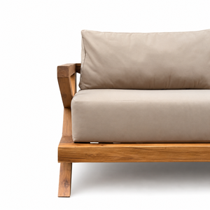 Modern Solid Teak <b>Wood</b> 2 Seater <b>Sofa</b> Upholstered Cushions <b>Sofa</b> Bed <b>Frame</b> Lounge Loveseat Apartment Living Room Hotel Furniture - Product Image 2