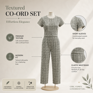 Luxury Women Textured Co Ord Set Premium Short Sleeve <b>Top</b> Elastic Waist Pants Designer Casual Office Travel Resort Outfit Wear - Product Image 4