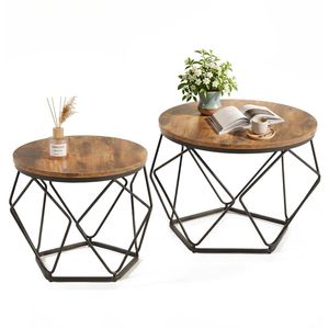 Modern <b>Nesting</b> <b>Coffee</b> <b>Table</b> <b>Set</b> of 2 Small Round Accent End <b>Tables</b> for Living Room or Bedroom Rust - Product Image 1