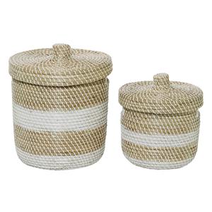 Ensemble de 2 paniers de rangement décoratifs en jonc de mer tressé à la main, bicolores blancs, vente en gros, écologiques, fabriqués au Vietnam - Product Image 1