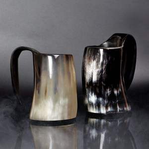 Ensemble de tasses à café en corne de Viking, fait main, pot à boire artisanal, corne de Viking pour hydromel, bière et ale, tasse en corne de Vikings - Product Image 1