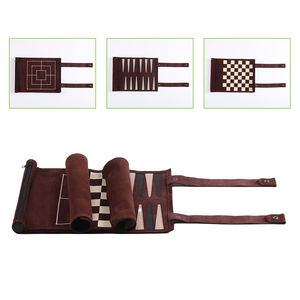 Fashion Customized Top Quality PU Leather Logo Color Portable Weighted 3 in 1 Travel Folded <b>Backgammon</b> <b>Set</b> - Product Image 4