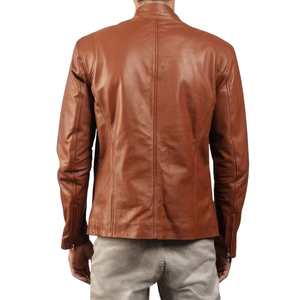 Custom Mens Brown Leather <b>Cafe</b> <b>Racer</b> <b>Jacket</b> Premium Vintage Biker Coat OEM Private Label Apparel Manufacturer Wholesale Supplier - Product Image 3