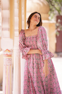 Pur coton Midi vert lavande robe florale indien Bagru bloc imprimé coloré été confortable vêtements de jour - Product Image 4