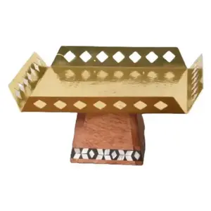 Latest Style Customizable Stainless Steel Cake Stand Wooden Base Dessert Displayer <b>Sweets</b> Server for Wedding <b>Birthday</b> Cake stand - Product Image 4