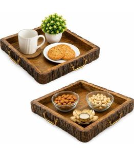 Bandeja de Almacenamiento Cuadrada de Madera Rústica con Asas de Latón, Acabado Pulido, Moderna y Lujosa, Apta para Lavavajillas, Organizador de Mesa para Cocina, Individual - Product Image 3