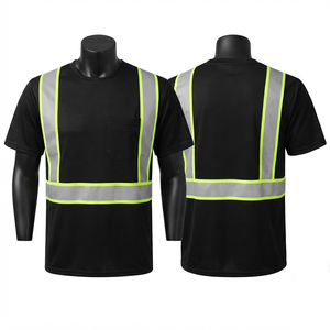 Premium Cotton/Bamboo Fiber Canvas Work <b>T</b>-<b>Shirt</b> 160 GSM Black Hi <b>Vis</b> Reflective Safety Panel Crew Neck Blank Digital Print - Product Image 1