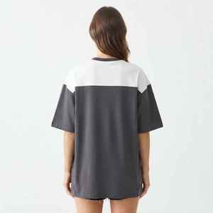Camiseta Holgada para Mujer con Bloques de Color, Cuello Redondo, Manga Corta, Estilo Casual, 100% Algodón, Tejido Jersey Transpirable - Product Image 2