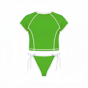 Nouveau bikini taille haute deux pièces avec boutons, style européen et américain, couleur unie sexy, sans bretelles, 100 % polyester respirant - Product Image 2