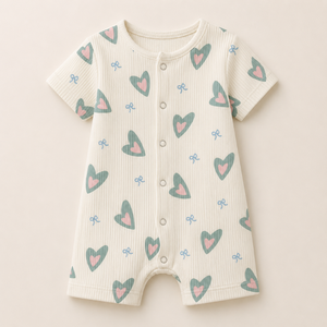 Romper de Manga Corta con Nervaduras de Bambú Personalizado para Bebé |   Mono blanco suave para bebé, con broches al frente, unisex, para todas las estaciones, de una pieza, para uso diario - Product Image 1