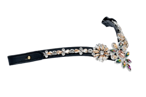 ANNABELLE EQUESTRIAN Frontal de Cheval Confortable en Cuir Noir avec Décoration Florale en Cristal et Strass, Couleur Personnalisable - Product Image 2