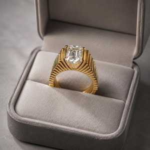 Anillo de banda único con diamante de corte esmeralda de 1.01 quilates, banda escalonada, oro macizo de 14K, regalo fino para aniversario de bodas o fiesta para tu pareja - Product Image 3