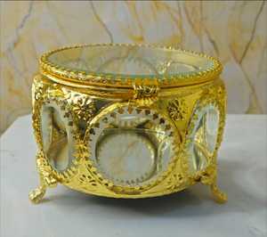 Luxury Gold Metal Brass Modern Jewelry <b>Box</b> Hinged <b>Lid</b> <b>Decorative</b> Trinket Organizer Ornate Candy Dish Wedding Diwali Housewarming - Product Image 3