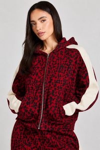 Sweat à capuche zippé en molleton imprimé léopard rouge pour femme – Style décontracté streetwear – Tissu personnalisé – Collection Hiver pour femme - Product Image 1