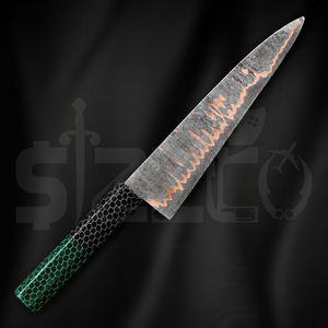 OEM Custom Copper Damascus Steel Brisket Slicing Knife Handmade <b>BBQ</b> Meat Carving Chef Knife Honeycomb Resin Handle Ideal Gift - Product Image 4