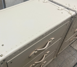 Beige Leather Trunk Drawer Cabinet Antique <b>Storage</b> Chest Brass Studded Wooden <b>Sideboard</b> Home Furniture Luxury Decor - Product Image 4