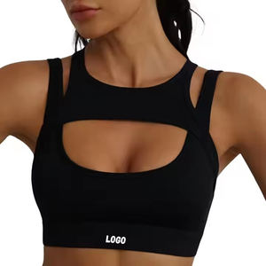 Sujetador deportivo de talla grande para mujer con logo recortado en la parte delantera, de alto impacto para fitness, yoga, gimnasio, entrenamiento, ropa deportiva elegante, top con logo personalizado - Product Image 2